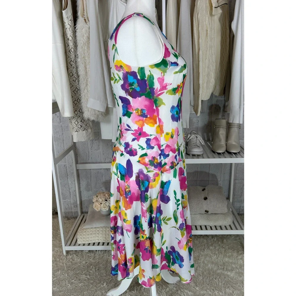 Jessica London Women's Size 12W White Multicolor Floral Drop Waist Dress #0413 - Picture 3 of 13